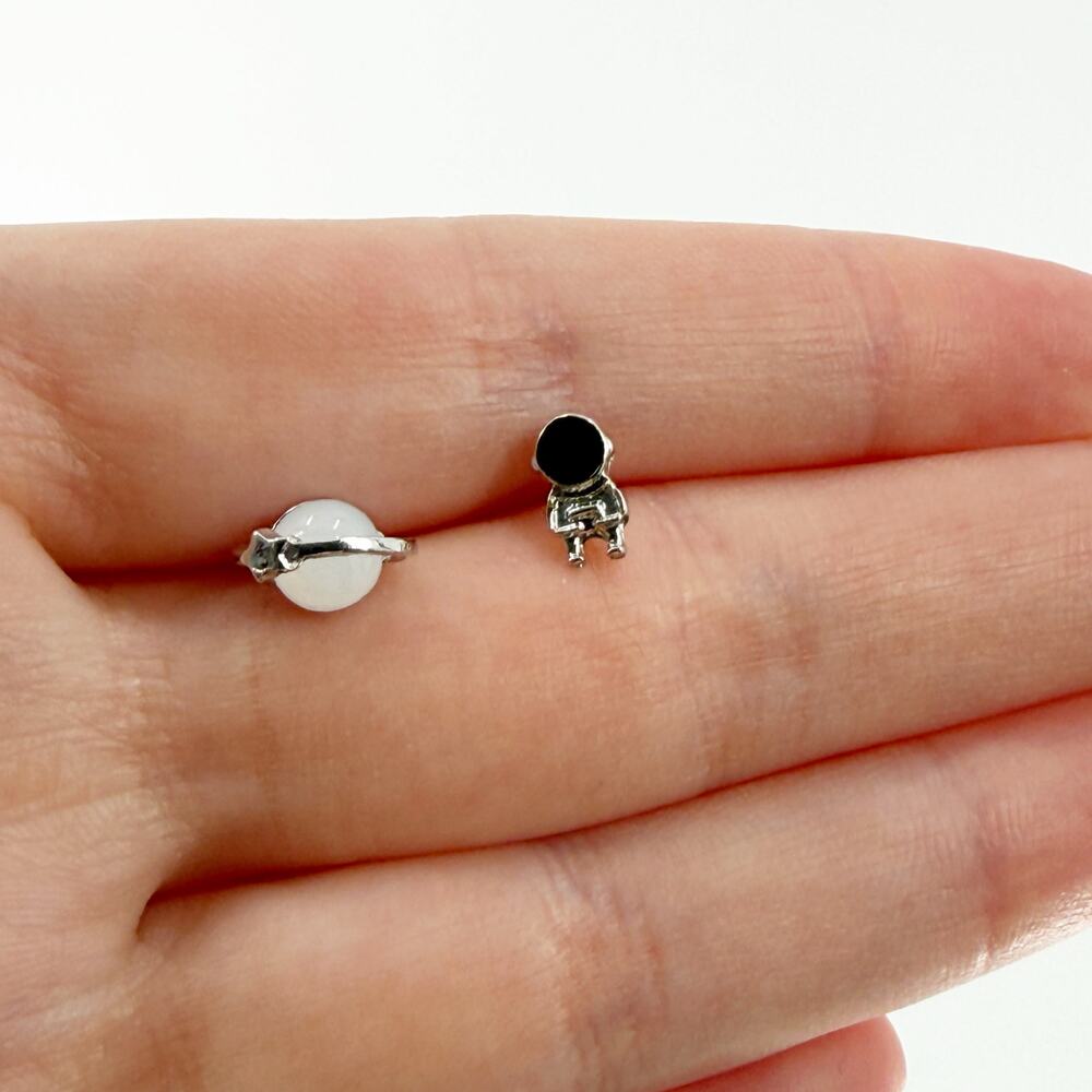 Astronaut with Planet Mismatched Mini Stud Earrings